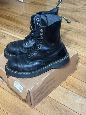 Dr. Martens Black Leather 8-Eye Lace-Up Steel Toe Combat Boots Mens